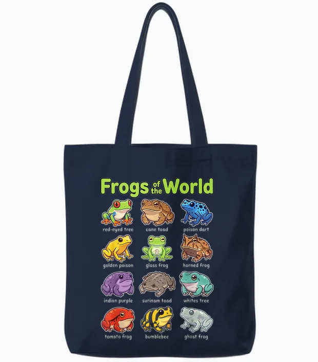 Frösche Der Welt Süße Kawaii-Amphibie Tote Bags in Navy
