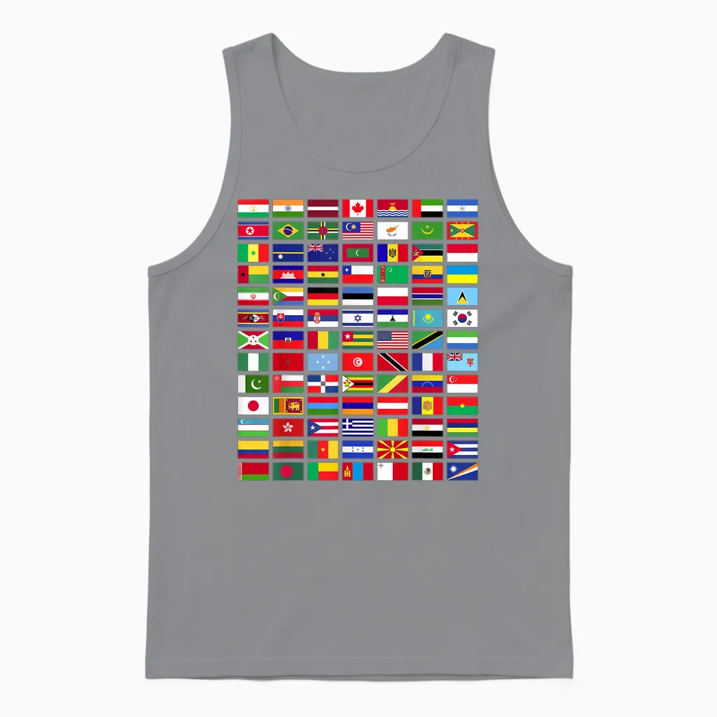 All Countries Flags of the World 287 Flag International Unisex Tank Top in Sport Grey