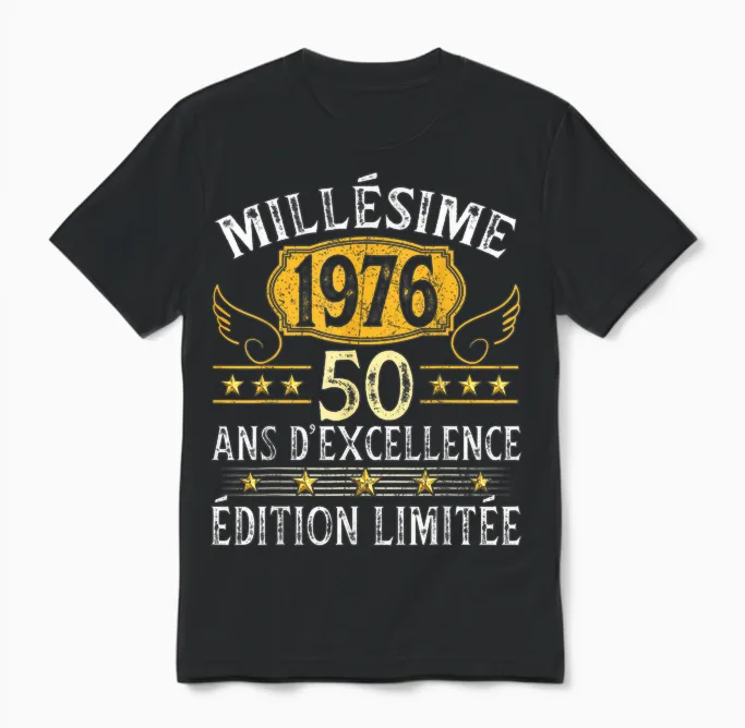 Vintage 1976 50 Years Birthday Man Woman Vintage 1976 Unisex T-Shirt in Black