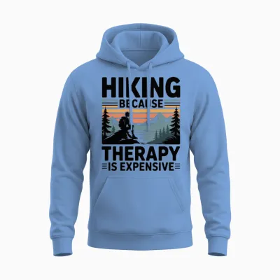 Hiking Therapy Sunset Scene Unisex Hoodie - Carolina Blue