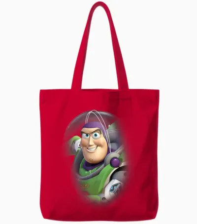 Disney Pixar Toy Story Buzz Lightyear Graphic T-Shirt Grin T-Shirt, Black, S Tote Bags - Red