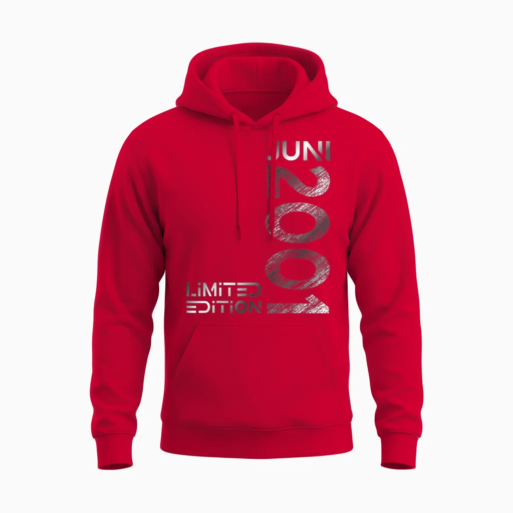 Limited Edition Juni 2001 Mann Frau 25. Geburtstag Unisex Hoodie in Red