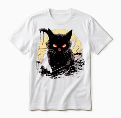 Black Cat Unisex T-Shirt - White