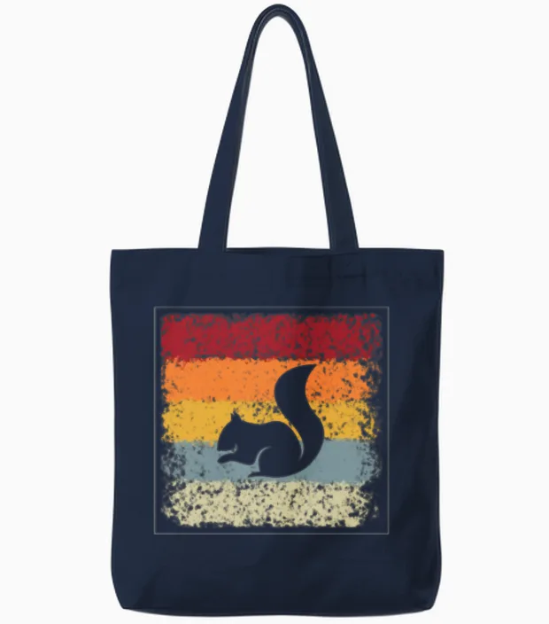 Squirrel Retro Tote Bags in Navy