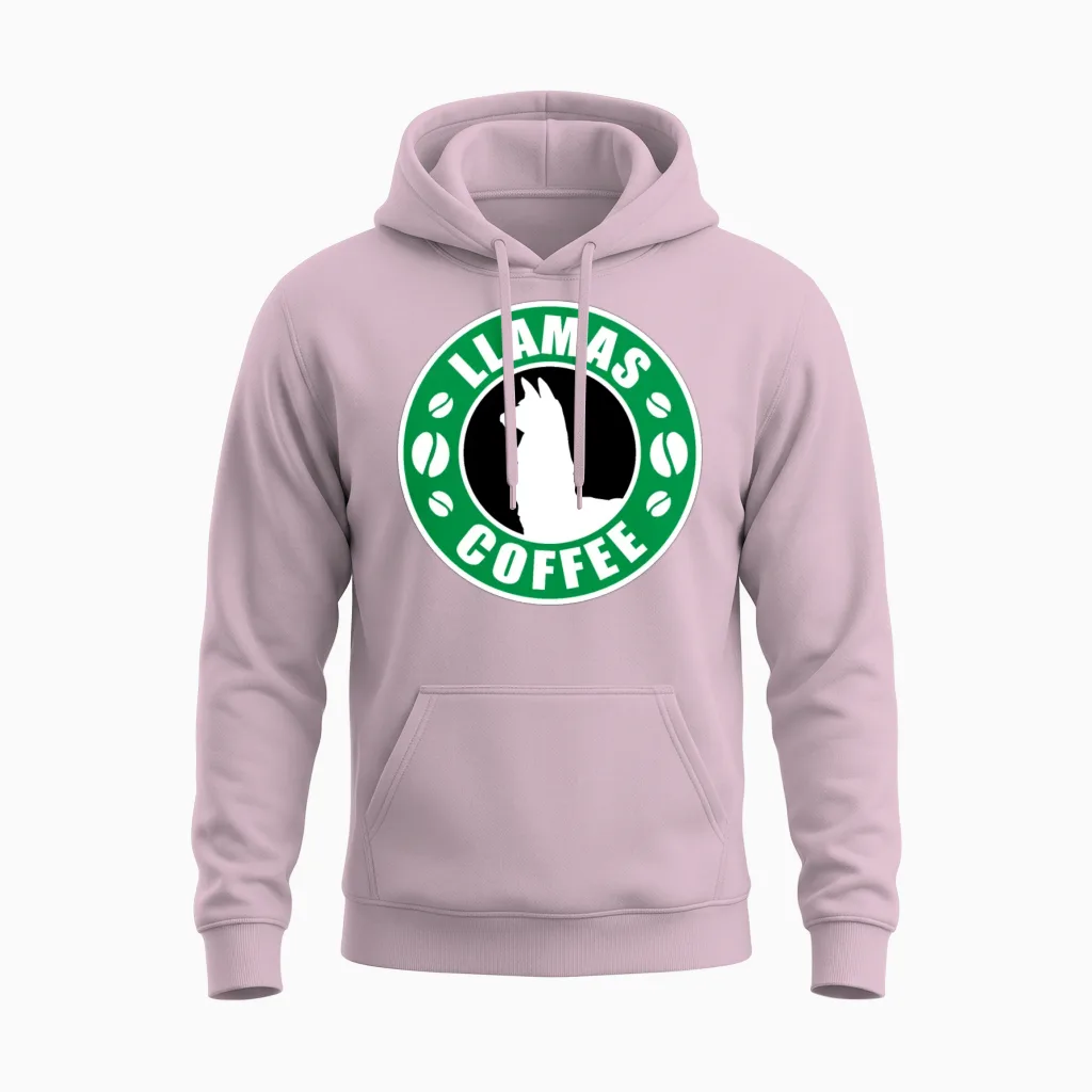 Llamas and Coffee Humour Funny Llamas Coffee Gift Unisex Hoodie in Light Pink