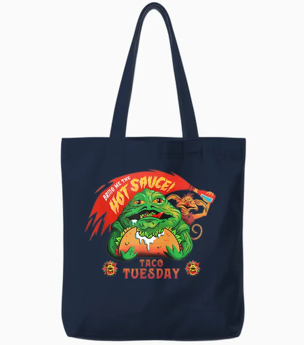 Star Wars Jabba the Hutt Bring Hot Sauce Taco Tuesday Funny Tote Bags in Navy