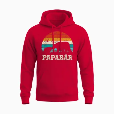 Retro Father Baby Son Daughter Bear Dad Father's Day T-Shirt, Black Unisex Hoodie - Red