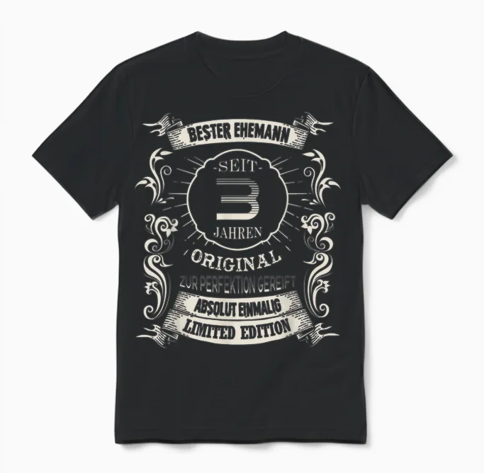 3 Hochzeitstag Bester Ehemann Seit 3 Jahren Lederne Hochzeit Unisex T-Shirt in Black