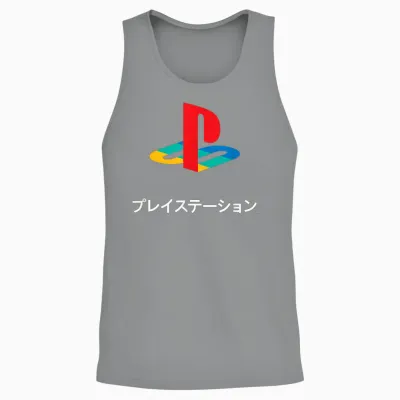 Playstation Full Color Logo with Kanji Modern Video Game Unisex Tank Top - Sport Grey