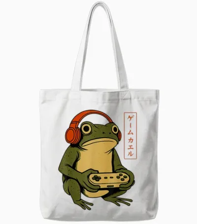 Japanese Gamer Frog Art Men Women Boys Funny Vintage Gaming Tote Bags - White