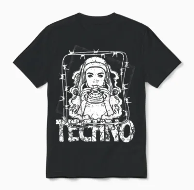 Backprint Techno Merch Rave Kleidung 200 Bpm Techno Nonne Unisex T-Shirt - Black