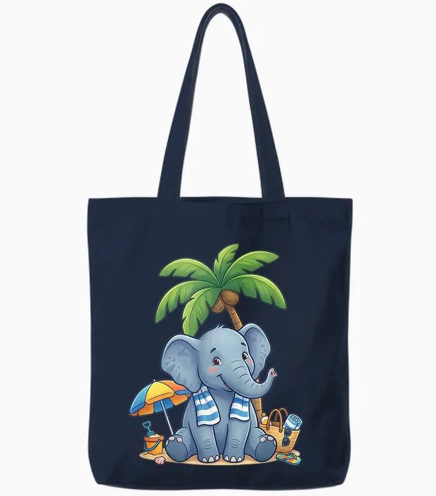éléphant à La Plage En été Tote Bags in Navy
