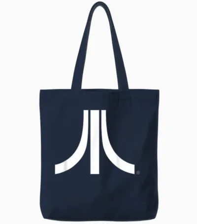 Atari White Logo Vintage 80s Gaming Retro Fun Style Tote Bags - Navy