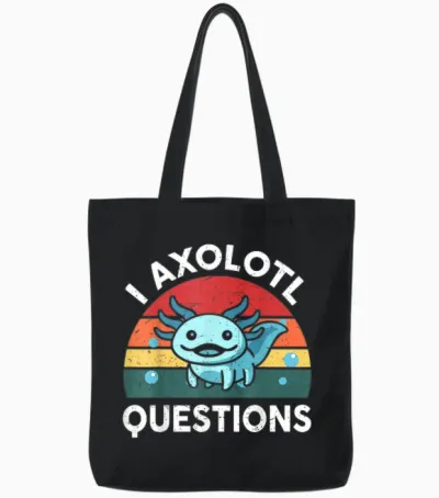 Kids I Axolotl Questions Funny Graphic Tees Tote Bags - Black