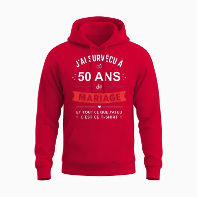Idée Humour Blague Couple J’ai Survécu à 50 Ans De Mariage Unisex Hoodie - Red
