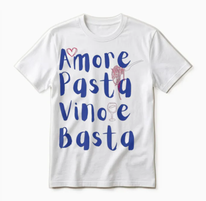 Amore Pasta Vino E Basta Italien Sommer Unisex T-Shirt in White
