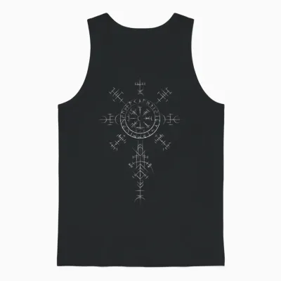 Retro Viking Symbol Compass Vegvisir Nordic Rune Celtic Unisex Tank Top - Black