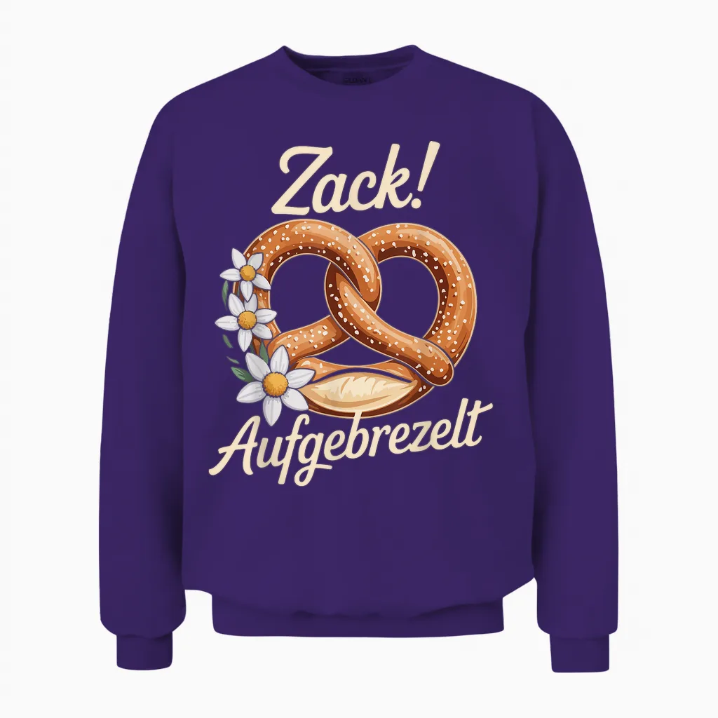 Zack Aufgeprezelt Pretzel Flowers Edelweiss Unisex Sweatshirt in Purple