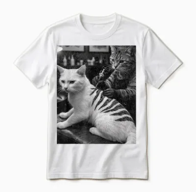 Retro Cats Tattoo Dark Humour Cat Gets Inked Unisex T-Shirt - White
