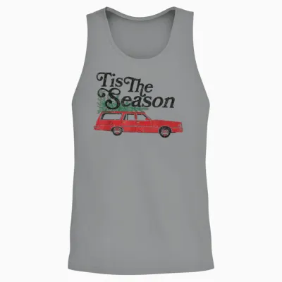 ’tis the Season Retro Wagon Christmas Tree Holiday Unisex Tank Top - Sport Grey