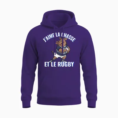 Boar Rugby Player for Hunting Lovers and Rugby T-Shirt, Black, S Unisex Hoodie - Purple