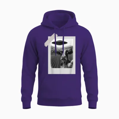 Funny Ufo Cow Selfie | Alien Abduction Farm Unisex Hoodie - Purple