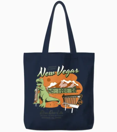 Fallout Welcome to New Vegas Dino Dee-Lite Video Game Tote Bags - Navy
