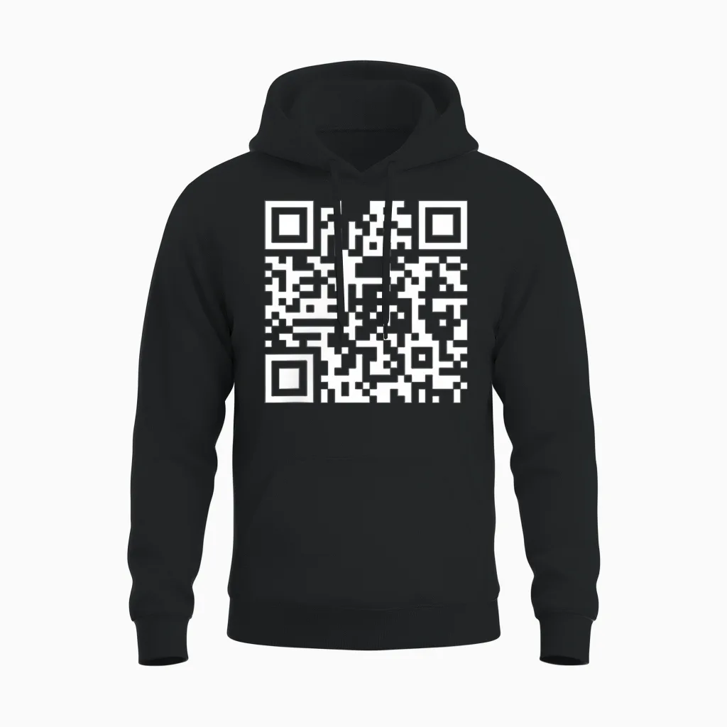 (2 Sides) Funny Qr Fck You Code Middle Finger Saying Quote Unisex Hoodie in Black