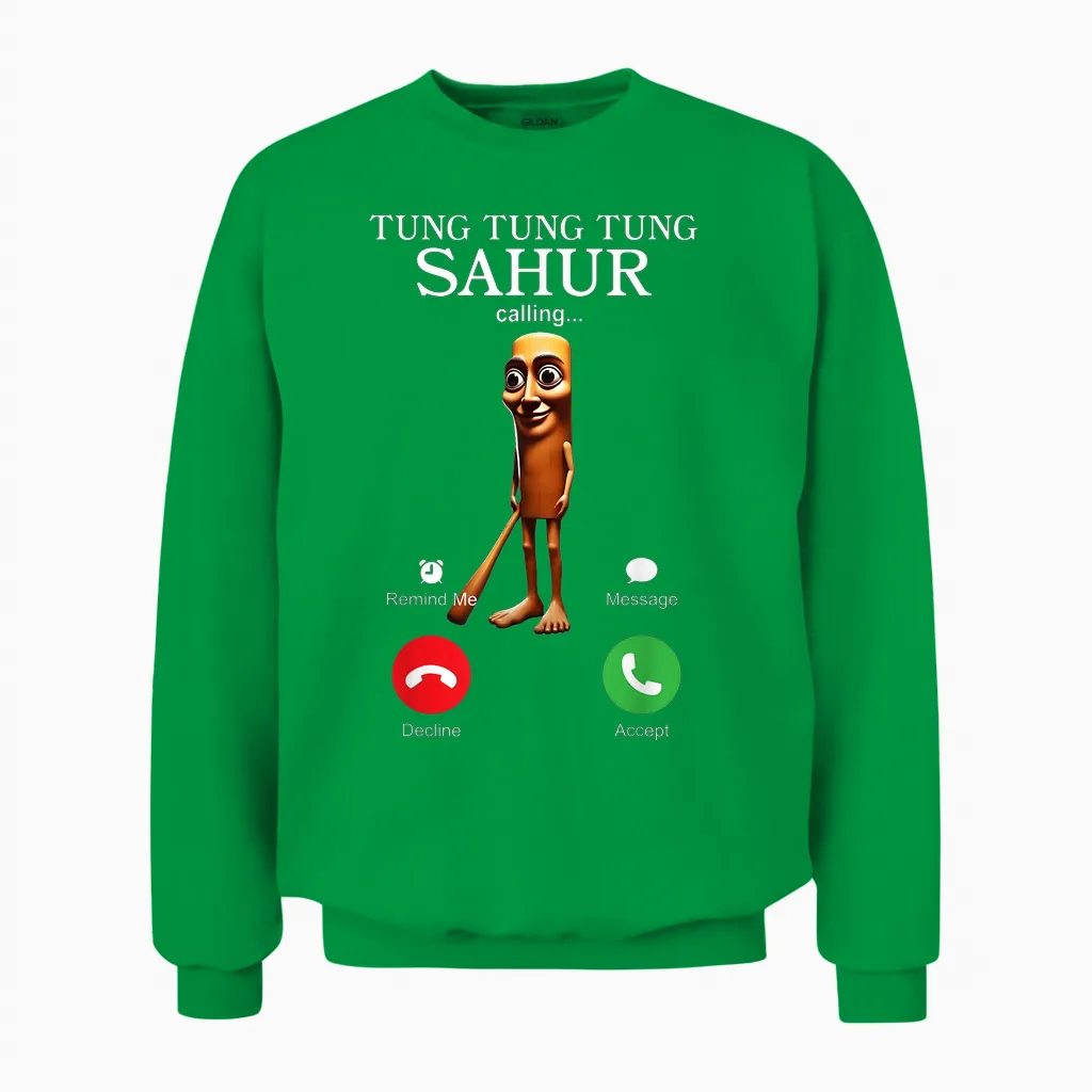 Tung Tung Sahur Appelle Drôle Italien Brainrot Silly Unisex Sweatshirt in Irish Green