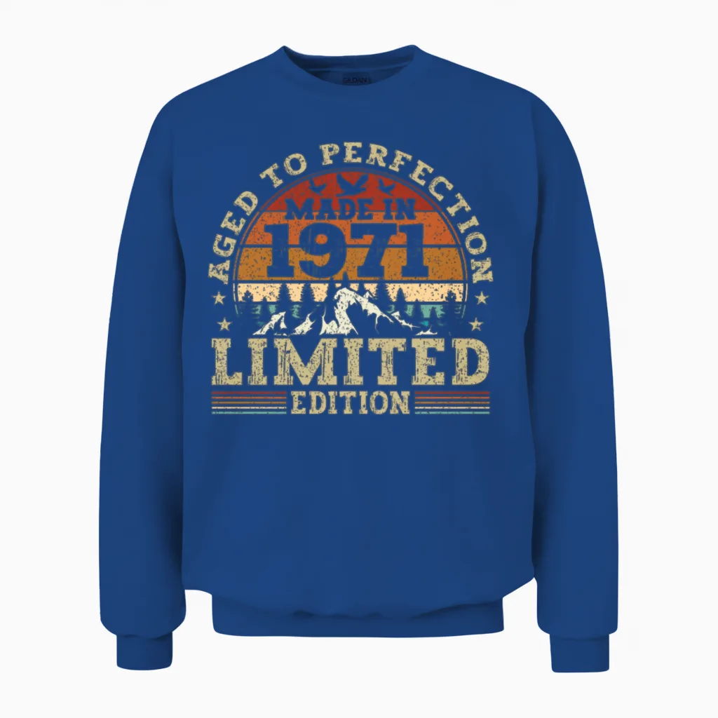 1971 Vintage Retro Birthday Unisex Sweatshirt in Royal