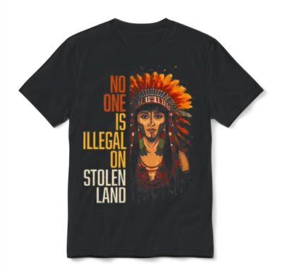 No One Is Illegal on Stolen Land Native American Unisex T-Shirt - Black