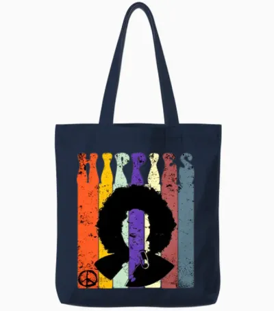 Retro Vintage Hippie Hairstyle Design, Retro 70s Tote Bags - Navy