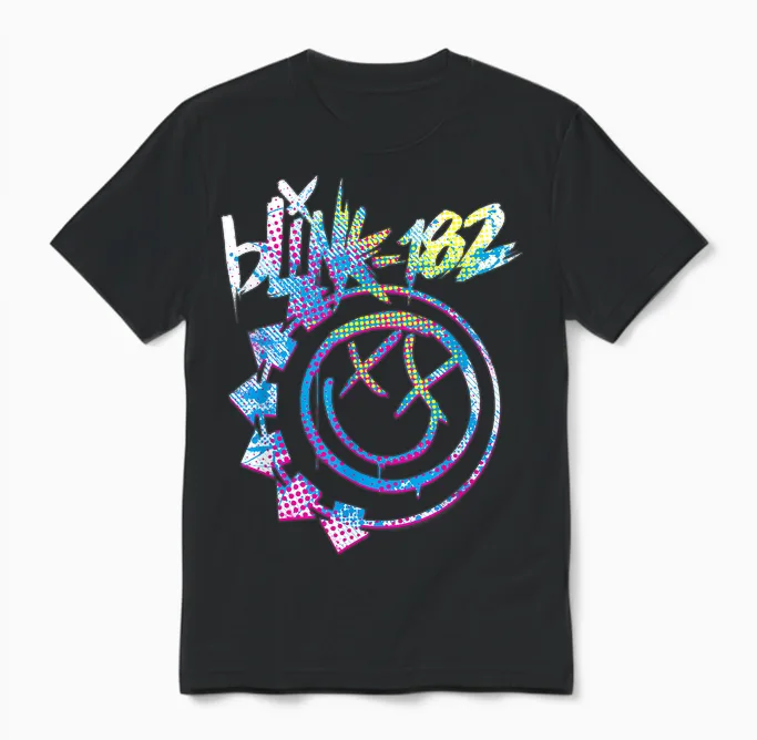 Blink 182 Colourful Inset Rock Music by Rock Off Unisex T-Shirt in Black