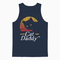 Cat Daddy Vintage Eighties Style Cat Retro Distressed Unisex Tank Top in Navy - 1