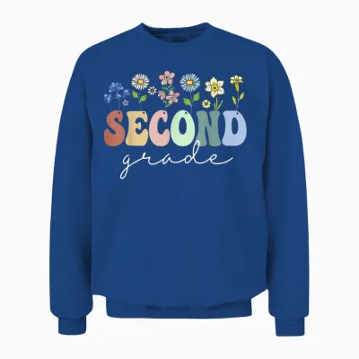 2nd Grade Wildflower Floral Back to School Gift for Teachers T-Shirt for Men Women Girls Kids Unisex Sweatshirt - Royal