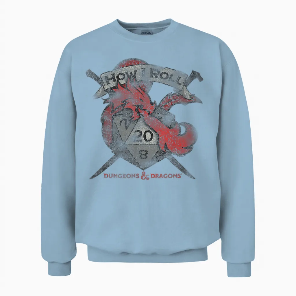 Dungeons & Dragons How I Roll T-Shirt Small Unisex Sweatshirt in Light Blue