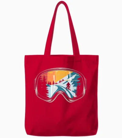 Ski Goggles Retro Skiing Winter Fun for Skiers Apres Ski T-Shirt, Black Tote Bags - Red