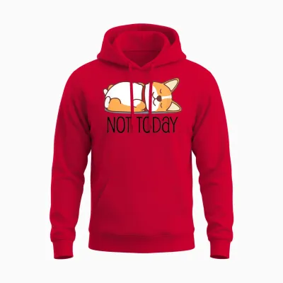 Cute Corgi Gift Funny Dog Lover Not Today Lazy Animal Short Sleeve Unisex Hoodie - Red