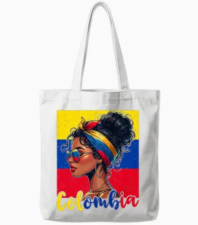 Drapeau Colombien Fille Colombienne Fière Afro Colombienne T-Shirt Haut De Gamme Tote Bags - White