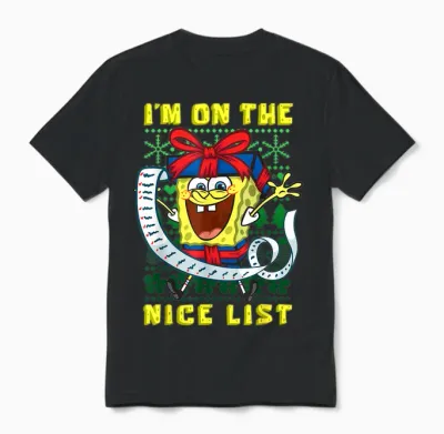 Mademark X Spongebob Squarepants - Spongebob Christmas I'm on the Nice List of Santa Boys Girls Unisex T-Shirt - Black