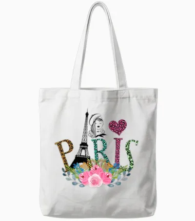 Paris Eiffelturm Baskenmütze Mädchen Leopardenmuster Tote Bags - White
