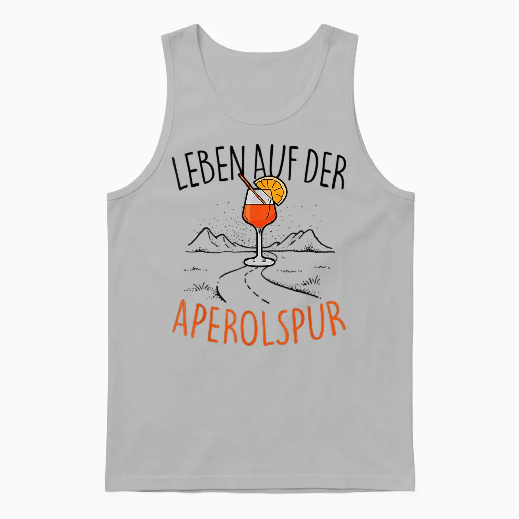 T-Shirt with German Text "leben Auf Der Aperolspur" - Official Spritz Club Aperollin' T-Shirt, White Unisex Tank Top in Ash