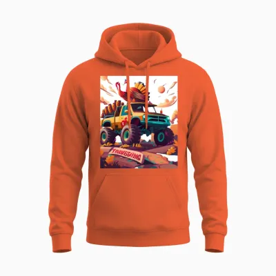 Monster Truck Turkey Thanksgiving Unisex Hoodie - Orange