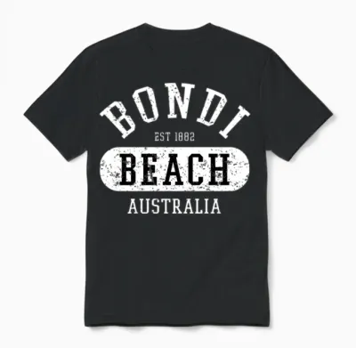 Vintage College Style Bondi Beach Australia Graphi Unisex T-Shirt - Black