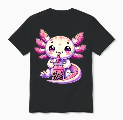 Axolotl Boba Tea Bubble Tea Anime Cute Kawaii Axolotl Unisex T-Shirt - Black