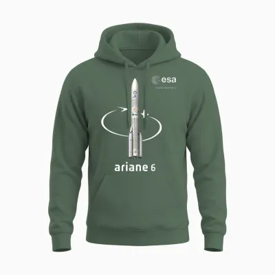 Esa European Space Agency Mission Ariane 6 Fusée T-Shirt, Black, S Unisex Hoodie - Military Green