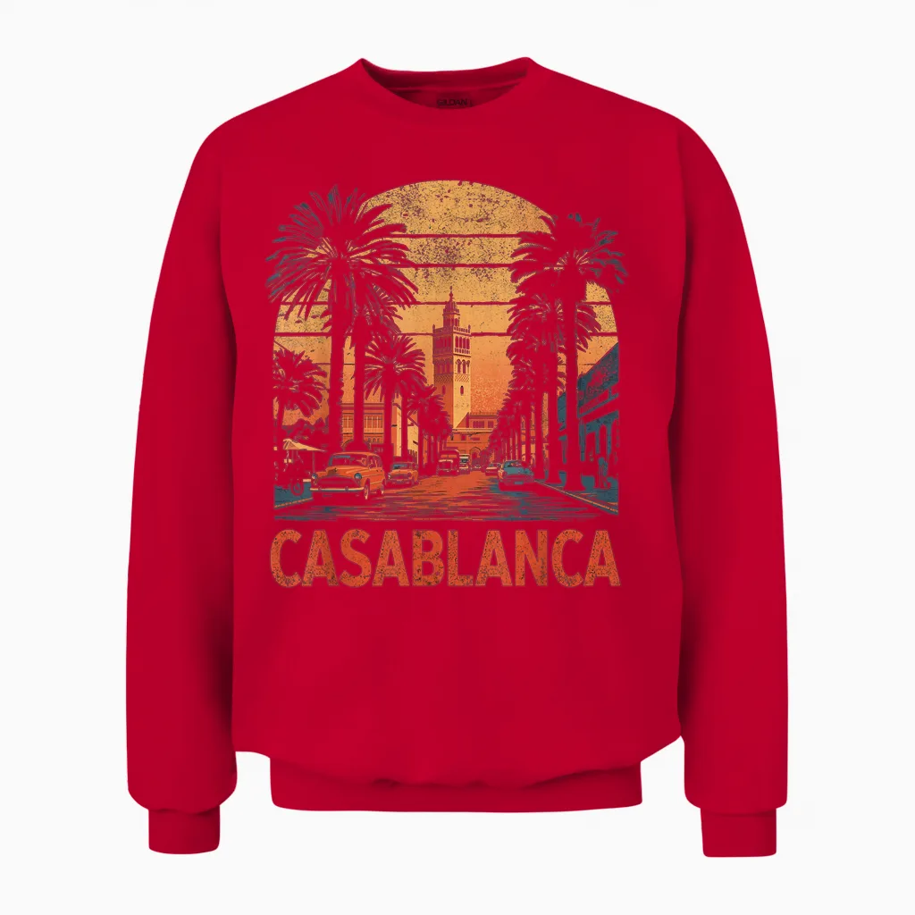 Casablanca Marokko Vintage 80er Jahre Stil Retro Unisex Sweatshirt in Red