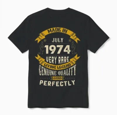 July 1974 Vintage Birthday Present Unisex T-Shirt - Black