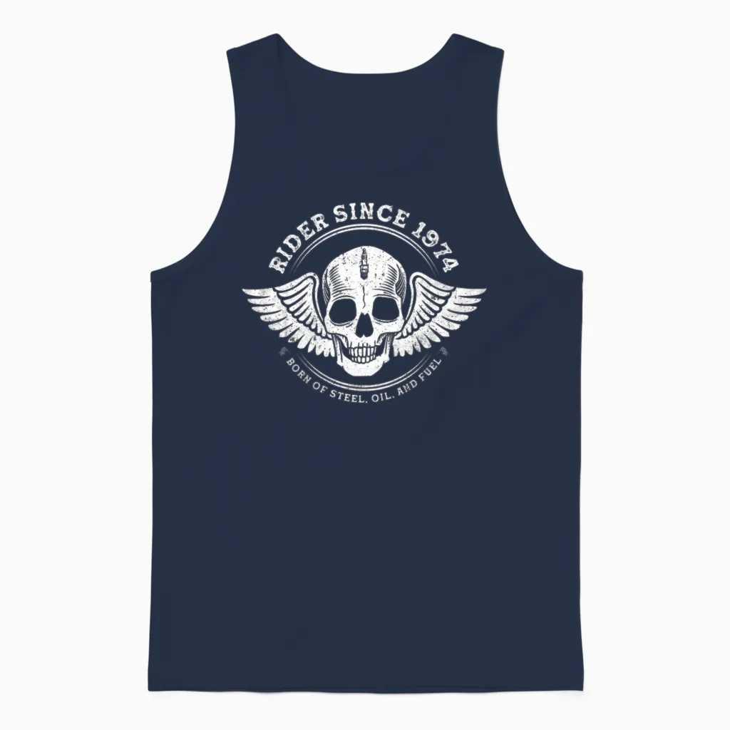 Rider Since 1974 - 51 Years, Fueled by Freedom Unisex Tank Top in Navy