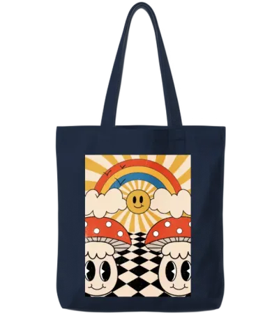 Retro Mushroom Tote Bags - Navy